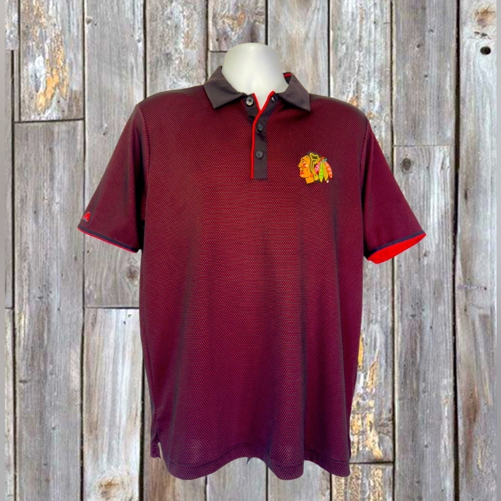 Antigua Chicago Blackhawks Polo Shirt Men’s Size M | Red & Black Dotted Pattern